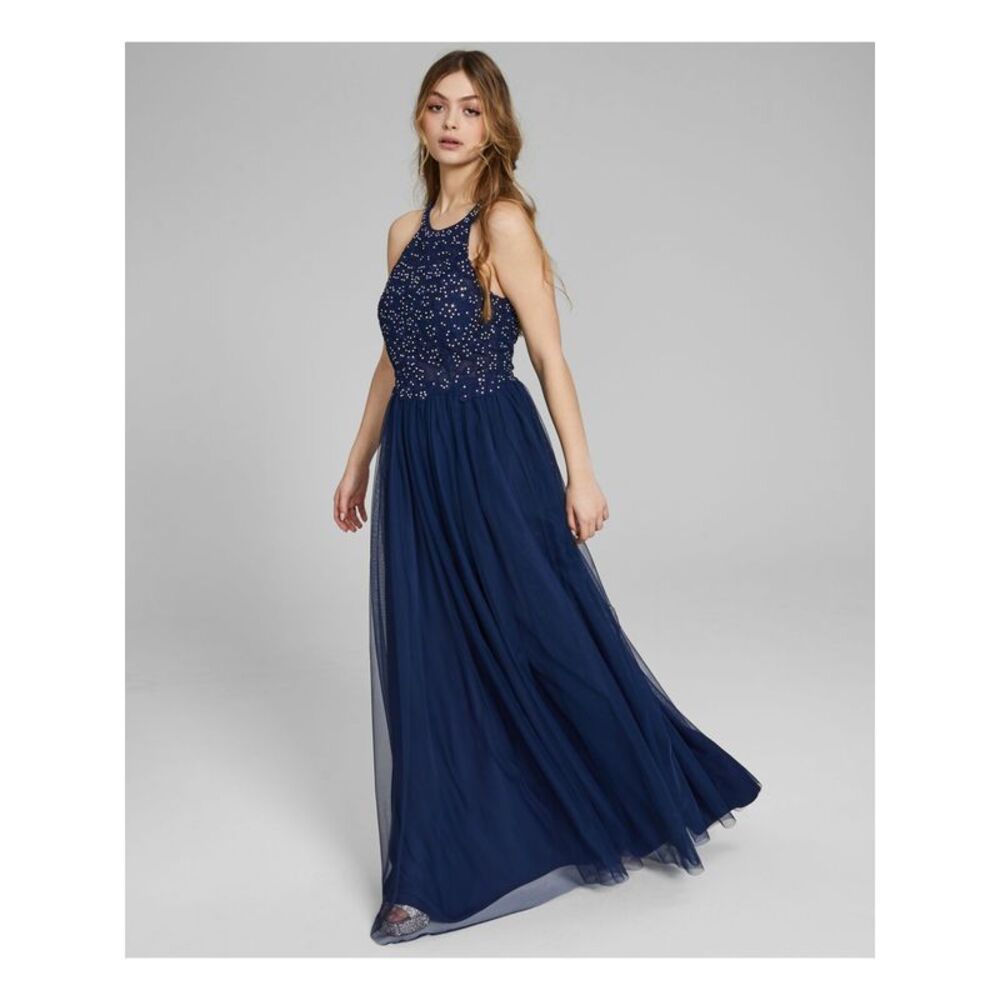 SPEECHLESS Womens Gown Dress Navy Sleeveless Formal Back Tulle Lined Juniors 11
